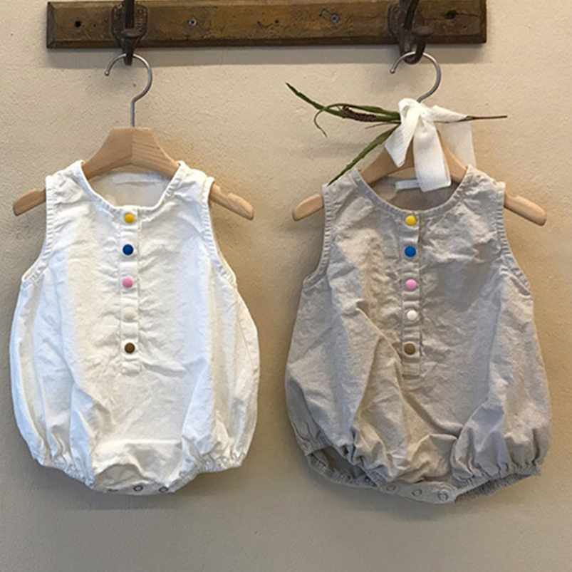 Baby Summer Linen Sleeveless Jumpsuit - 男の子と女の子のためのノースリーブのリネンとコットンロンパース、子供のためのジャンプスーツ、夏のダンガリー