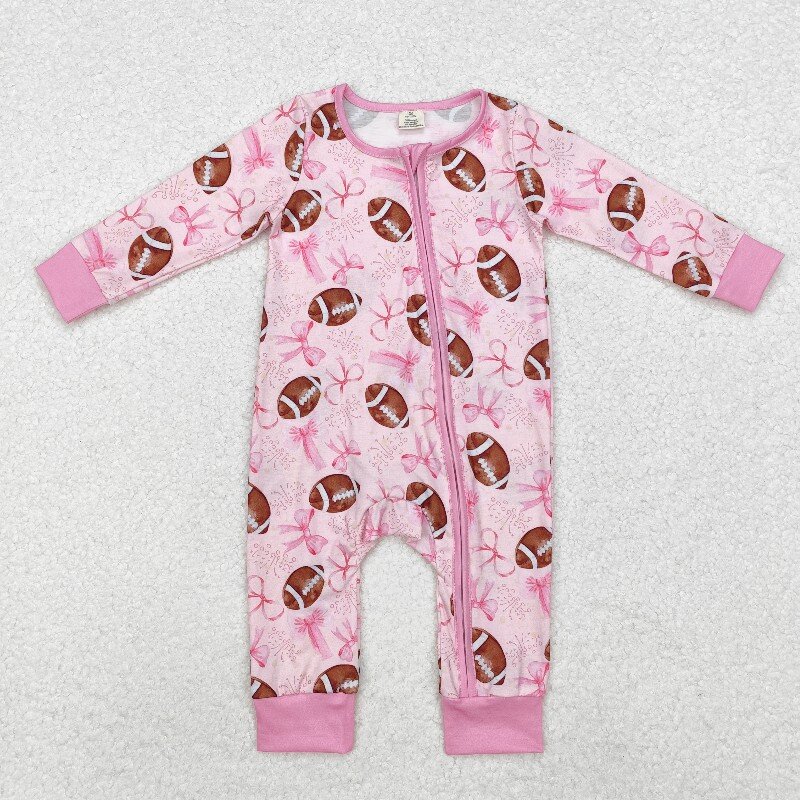 Cotton Baby Onesies Zipper - 冬のブティック女の赤ちゃんラグビーパターンカバーオールピンクジッパー長袖卸売ホット販売柔らかい生地ベビー衣装