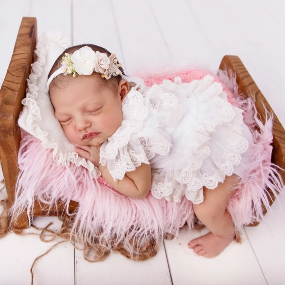 Newborn Baby Girl Romper Floral - 新生児写真撮影小道具女の子レースロンパース幼児写真撮影服ベビー服白プリンセススタジオ衣装ボディスーツ