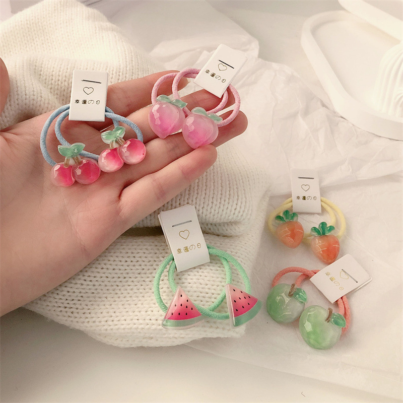 Baby Gear - 子供の韓国のかわいいフルーツヘッドバンド、ベビータイラバーバンド、チェリーヘアロープ、ヘアループ、人魚ヘッドバンド、10個