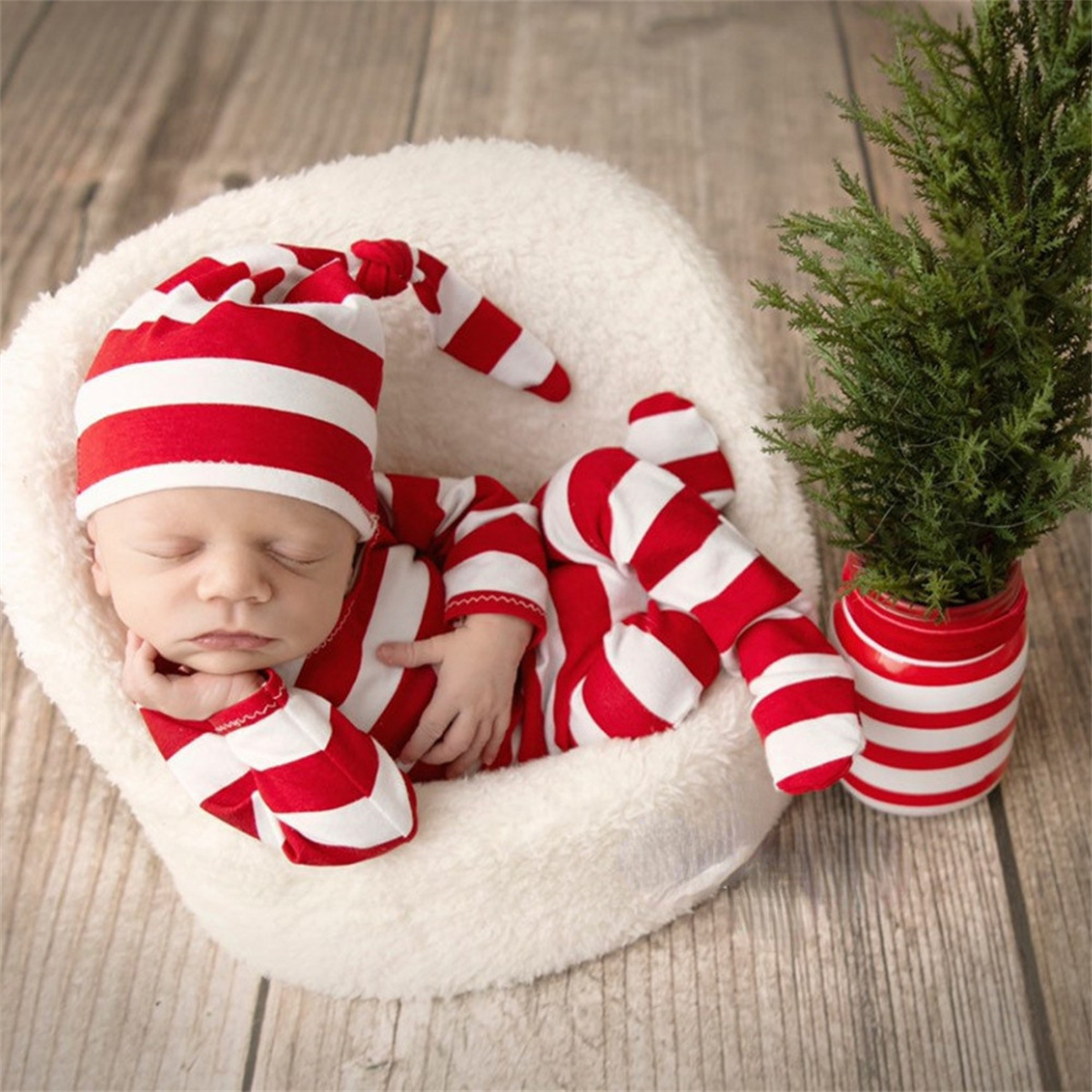 Infant Photography Props Outfit - Ylsteed 新生児用赤いジャンプスーツ 帽子と襟付き 赤ちゃんの写真撮影用小道具 幼児撮影用衣装 クリスマステーマ