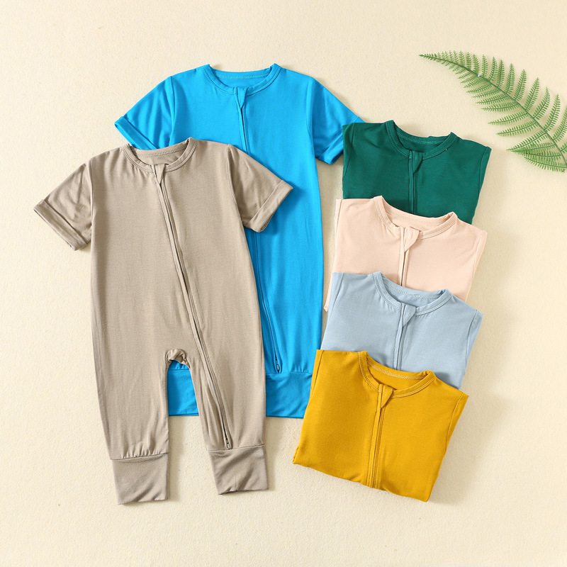 Cotton Baby Onesies Zipper - Somenie INSスタイル ベビーバンブーファイバー製ロンパース、夏用半袖ジッパー付き、新生児用、ハイハイ服。