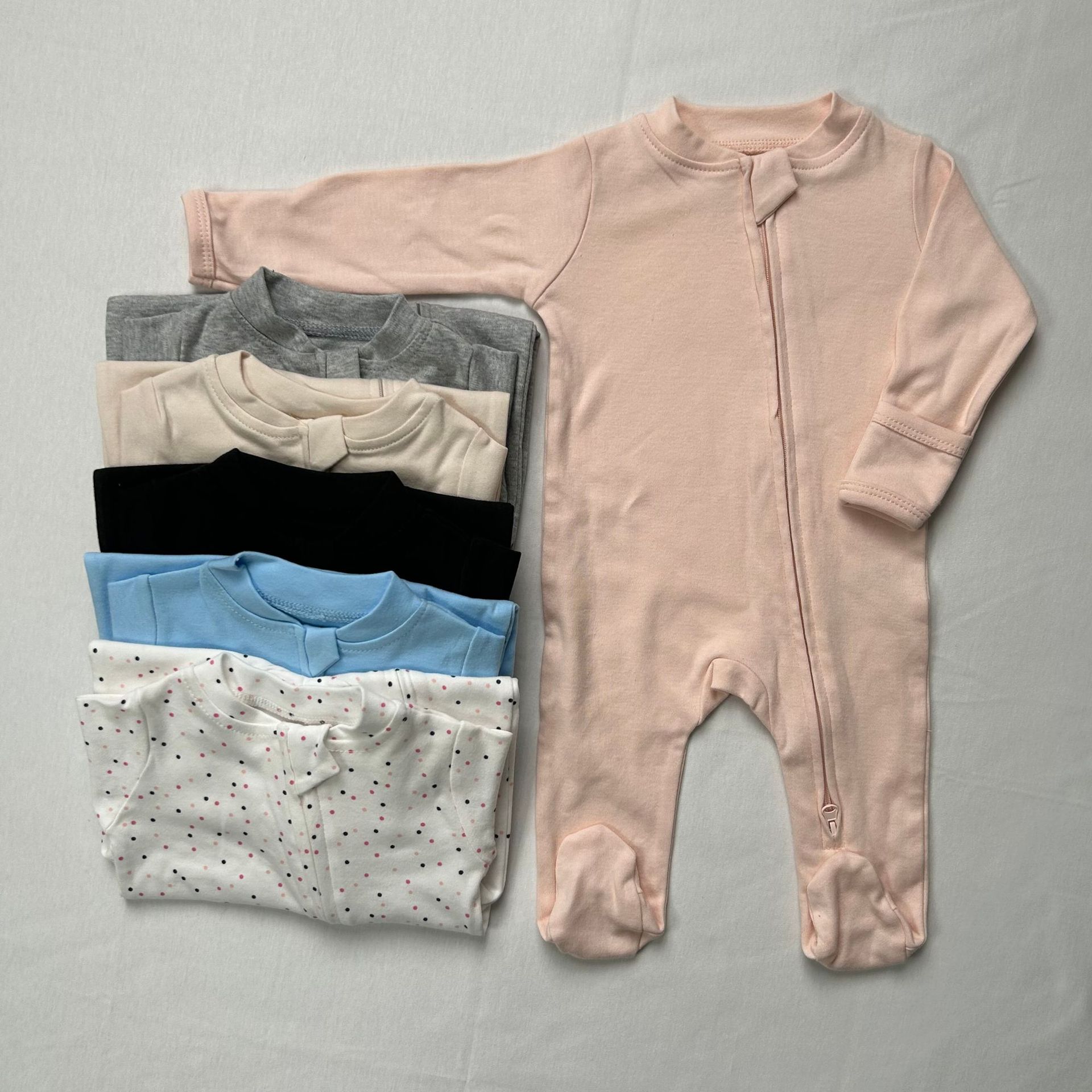 Cotton Baby Onesies Zipper - 男女兼用ベビー用トライアングルロンパース、綿製長袖ダブルジッパー付き、幼児用の動きやすいつなぎ服。