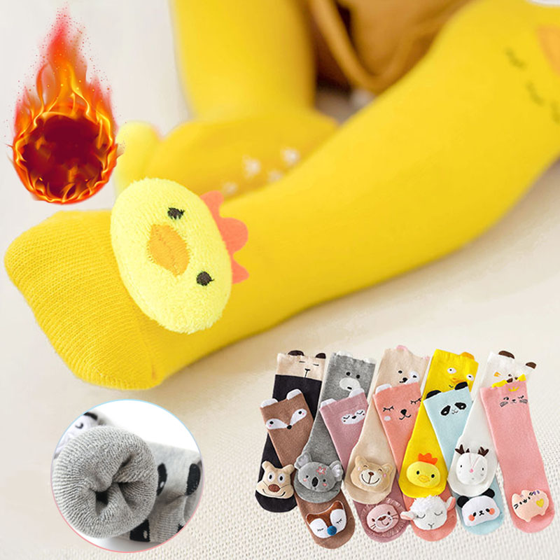 Unisex Baby Socks Non Slip - 冬用厚手コットンキッズロングソックス3D漫画ぬいぐるみオーバーニー幼児用ソックスベビー膝保護滑り止め暖かいホームラウンジウェア