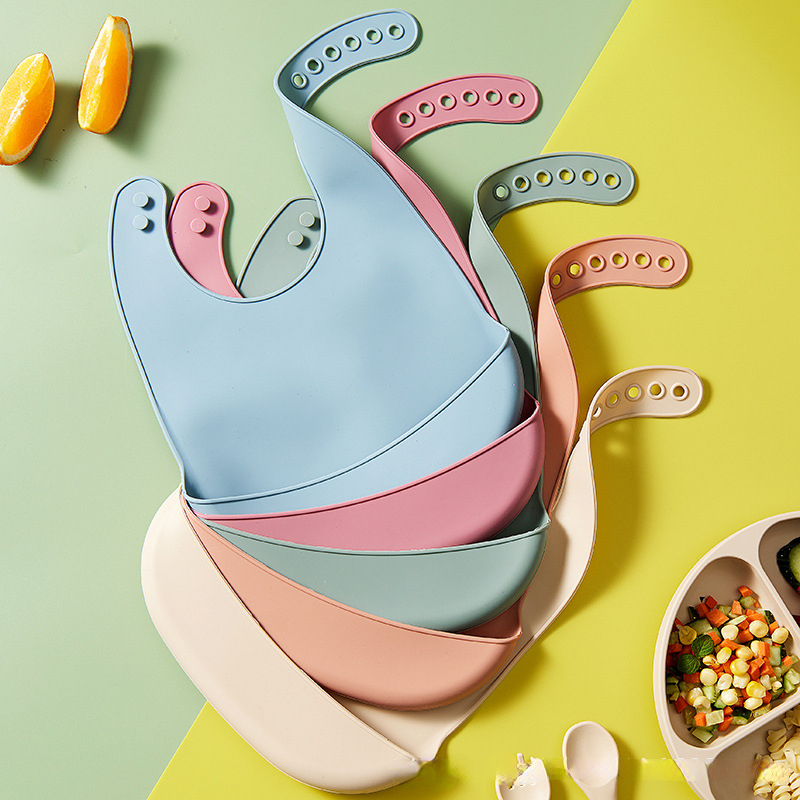Waterproof Baby Bibs Silicone - ベビーシリコーンよだれかけ赤ちゃん防水よだれかけ無地 6 スピード調整唾液ポケット子供のげっぷ布アクセサリー新生児