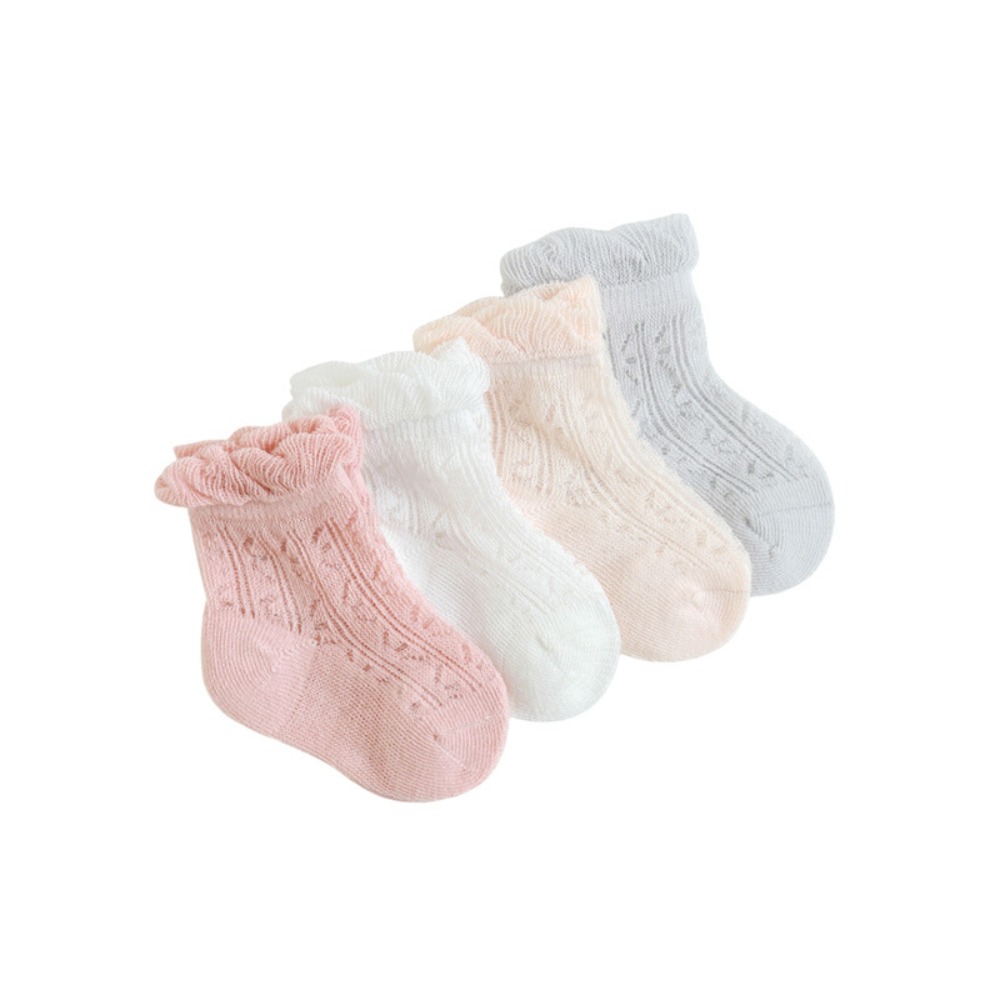 4足組 スウィートコットン ベビーラッフルソックス 穴あき滑 - Unisex Baby Socks Non Slip のレビューと価格