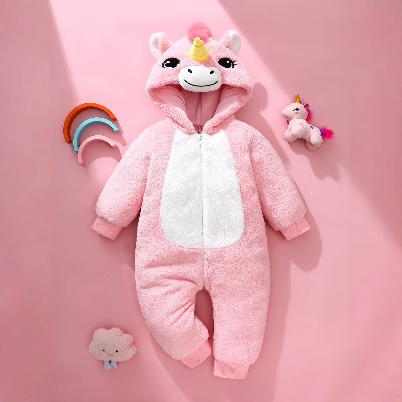 新生児用ピンクユニコーンロンパース、ジッパー付きフード付きボ - Cotton Baby Onesies Zipper のレビューと価格