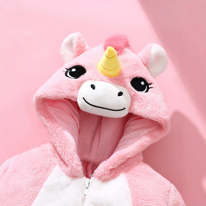 新生児用ピンクユニコーンロンパース、ジッパー付きフード付きボ - Cotton Baby Onesies Zipper のレビューと価格
