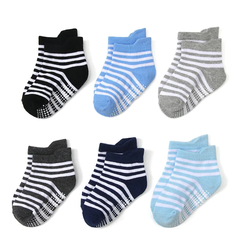 6足組ベビーフロアソックス ストライプ柄 通気性のあるコット - Unisex Baby Socks Non Slip のレビューと価格
