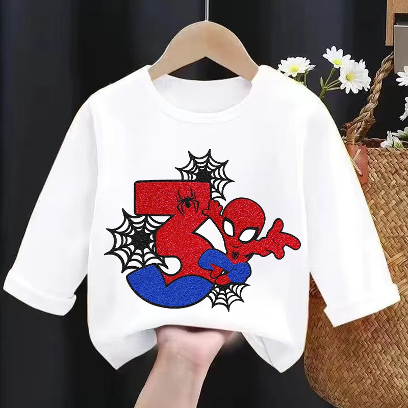 新作 スパイダーマン柄 長袖Tシャツ、子供用、誕生日や数字を - Baby Clothes のレビューと価格