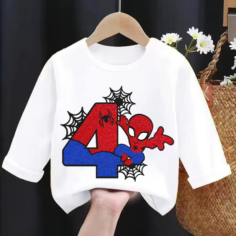 新作 スパイダーマン柄 長袖Tシャツ、子供用、誕生日や数字を - Baby Clothes のレビューと価格