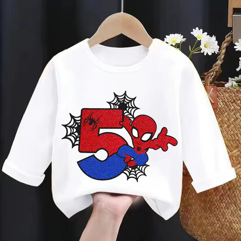 新作 スパイダーマン柄 長袖Tシャツ、子供用、誕生日や数字を - Baby Clothes のレビューと価格