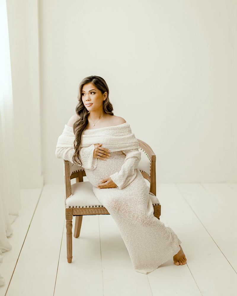 マタニティフォト撮影用ドレス、長袖ニット、オフショルダー、マ - Maternity Wear のレビューと価格