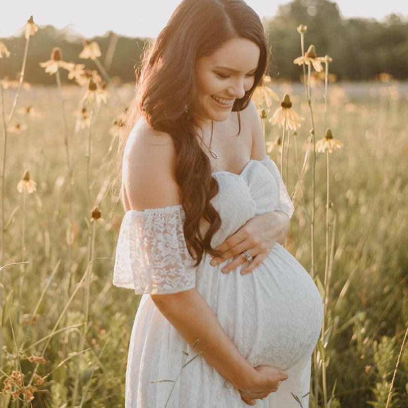 妊娠中の女性のためのマタニティドレス,裸の肩,フリルスリーブ - Maternity Wear のレビューと価格