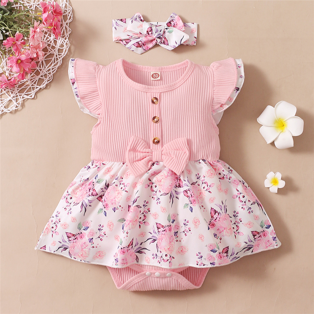 0〜18ヶ月の赤ちゃんのための2ピースの花柄ロンパース,袖付 - Newborn Baby Girl Romper Floral のレビューと価格