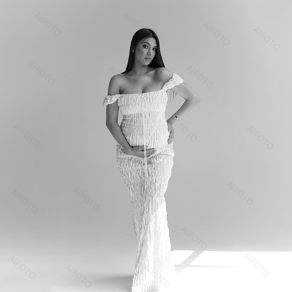 マタニティドレス写真スタジオ妊娠ドレスエレガントなプリーツマ - Maternity Wear のレビューと価格
