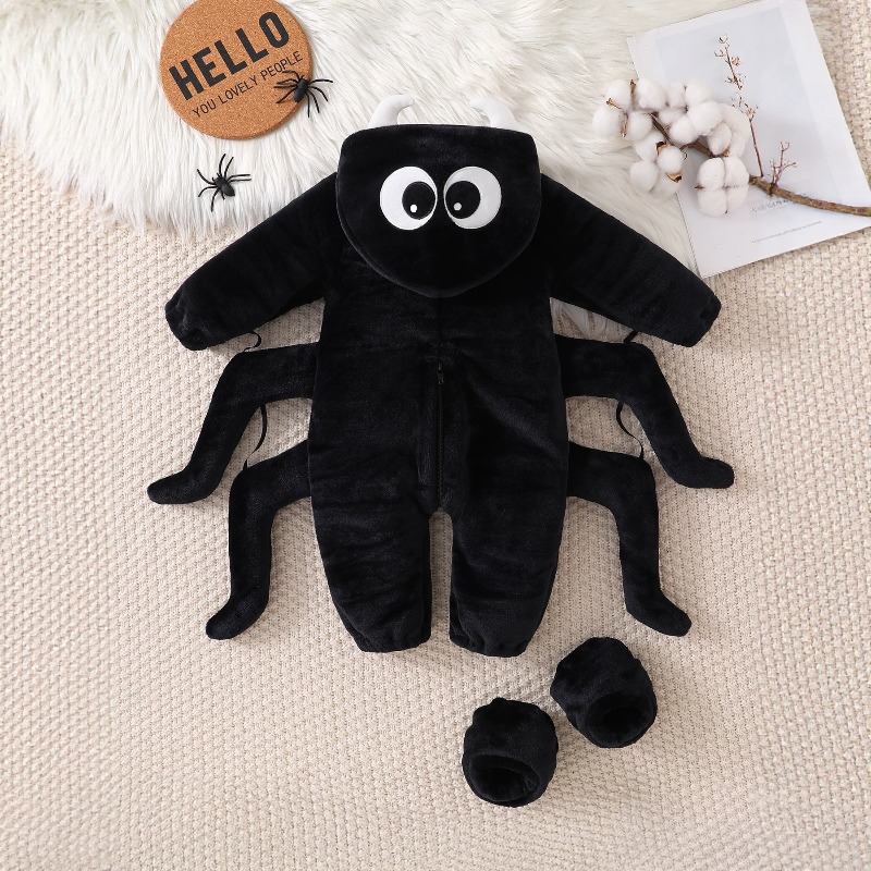 新生児用ブラックスパイダーロンパース 長袖フード付きボディス - Cotton Baby Onesies Zipper のレビューと価格