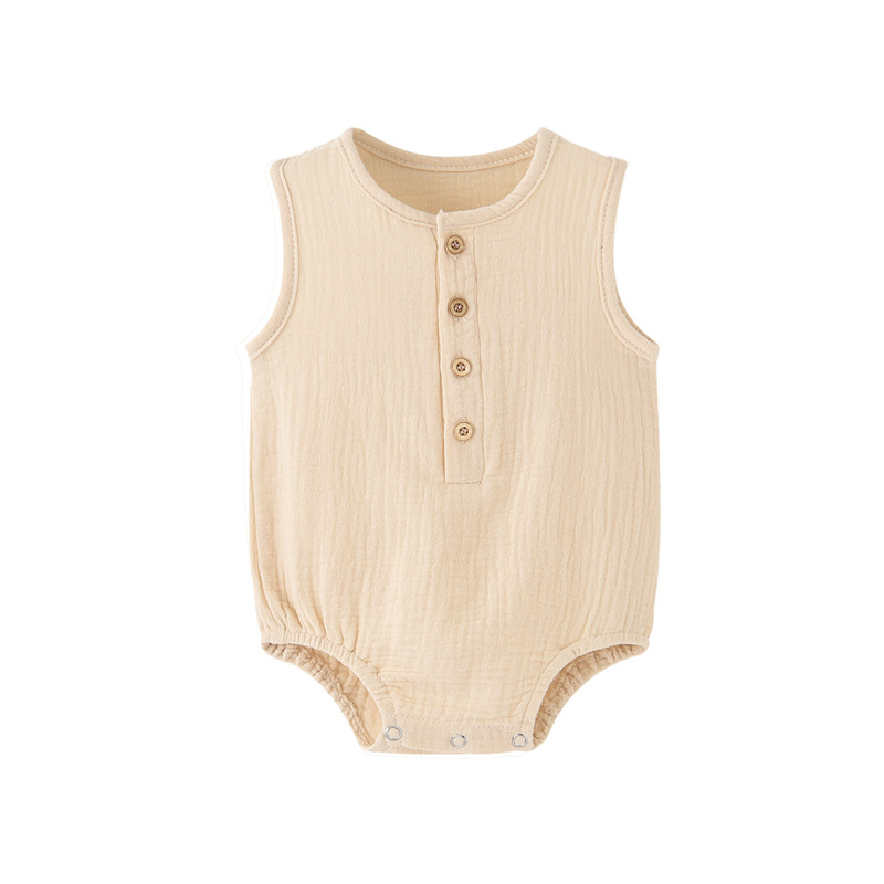 夏用、無地、新生児用、100％コットンリネン素材のベビー服、 - Baby Summer Linen Sleeveless Jumpsuit のレビューと価格