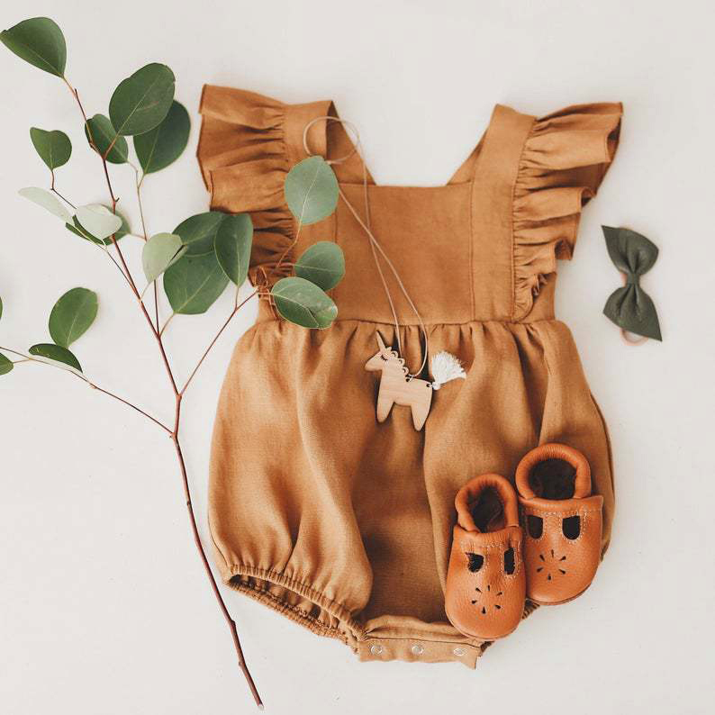 女の赤ちゃんロンパース夏無地コットンリネンフリルフライノース - Baby Summer Linen Sleeveless Jumpsuit のレビューと価格